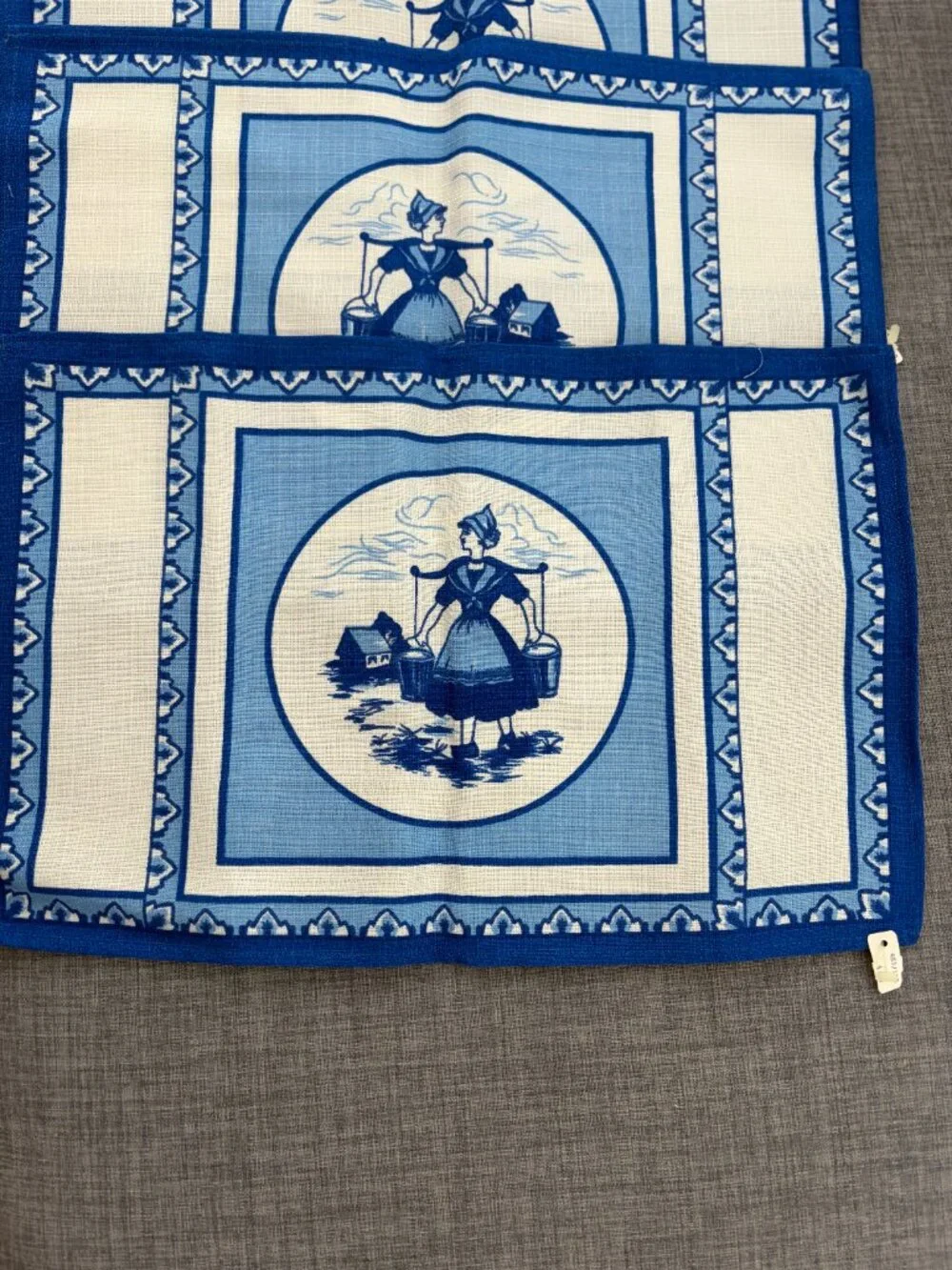 Delft Placemats Blue White Linen Print Milk Maiden NEW w/tags 4 Piece